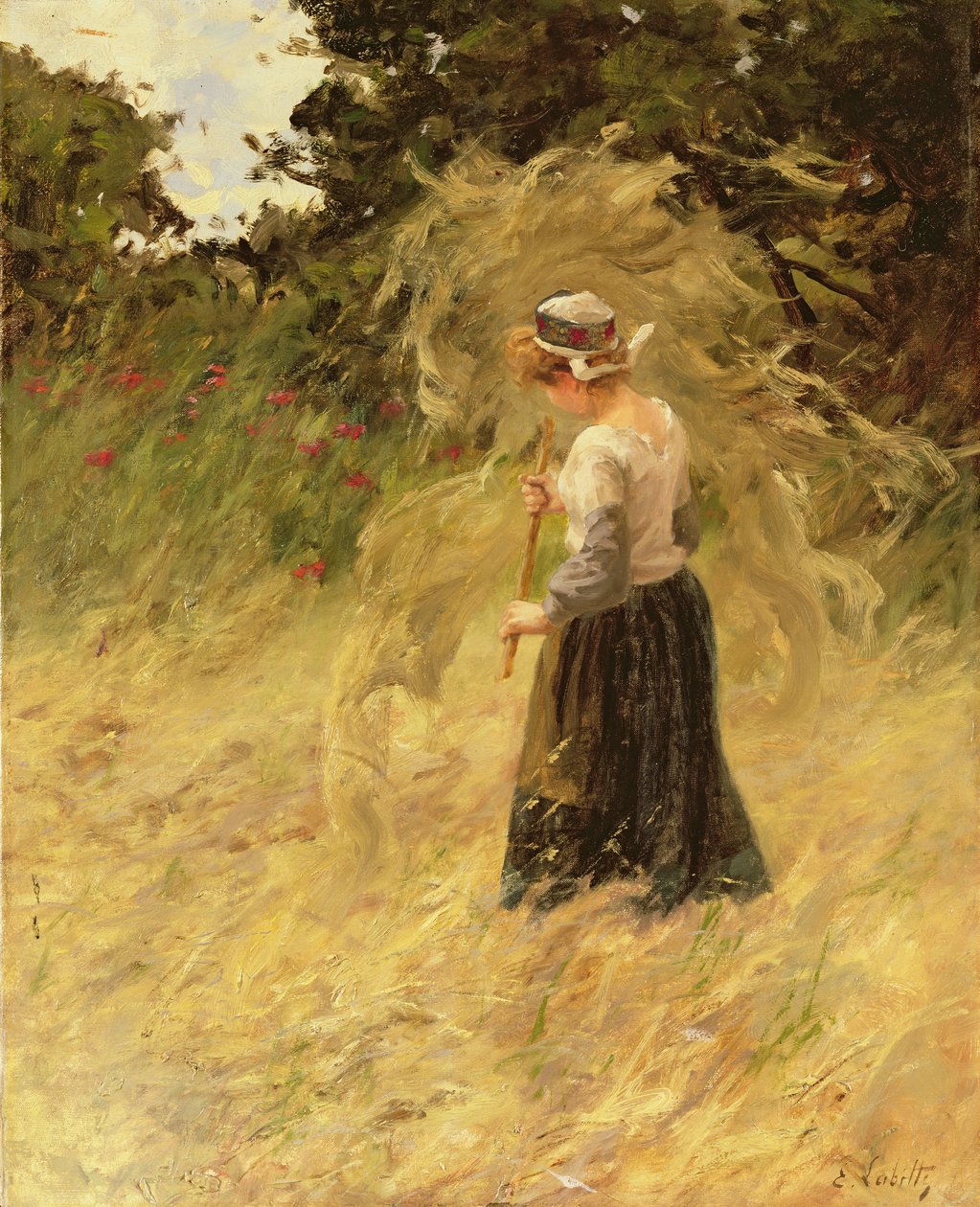 Ein Mädchen bei der Heuernte, 19. Jahrhundert von Eugene Leon Labitte