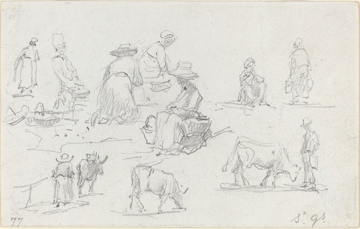 Bauern und Kühe [recto], 1877 von Eugene Louis Boudin