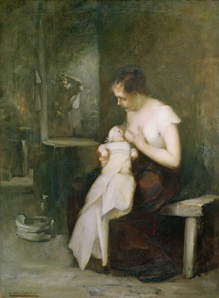 Junge Mutter, Studie für ein Gemälde für den Salon von 1879 von Eugène Carrière
