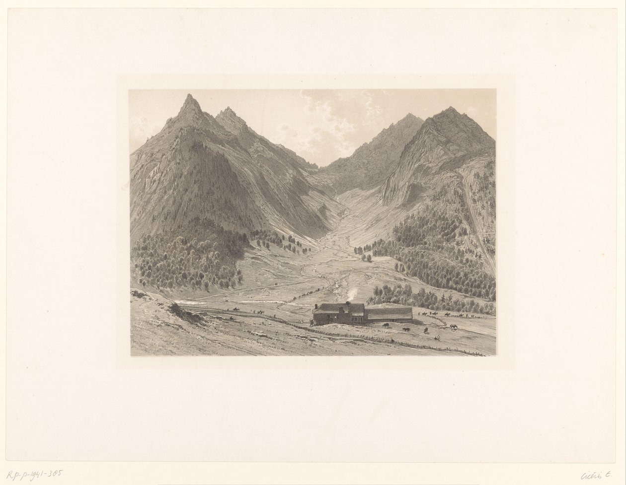Berglandschaft mit Haus auf einer Almwiese von Eugène Cicéri (attributed to)