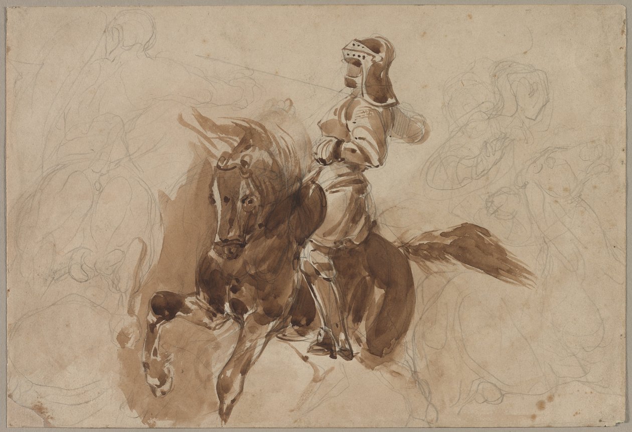 Gepanzerte Figur zu Pferd (recto) von Eugène Delacroix