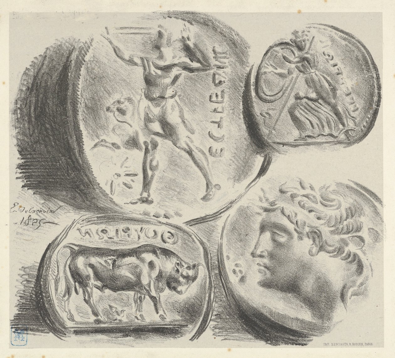 Studien von vier griechischen Münzen, 1825 von Eugène Delacroix