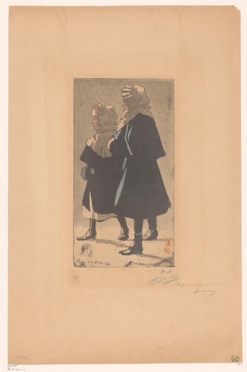 Zwei Mädchen in Winterkleidung von Eugène Delâtre (signed by artist)