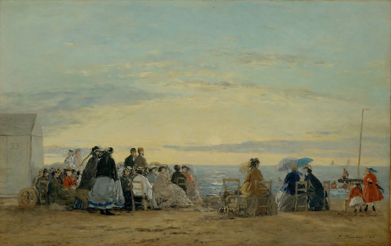 Am Strand, Sonnenuntergang von Eugene Louis Boudin