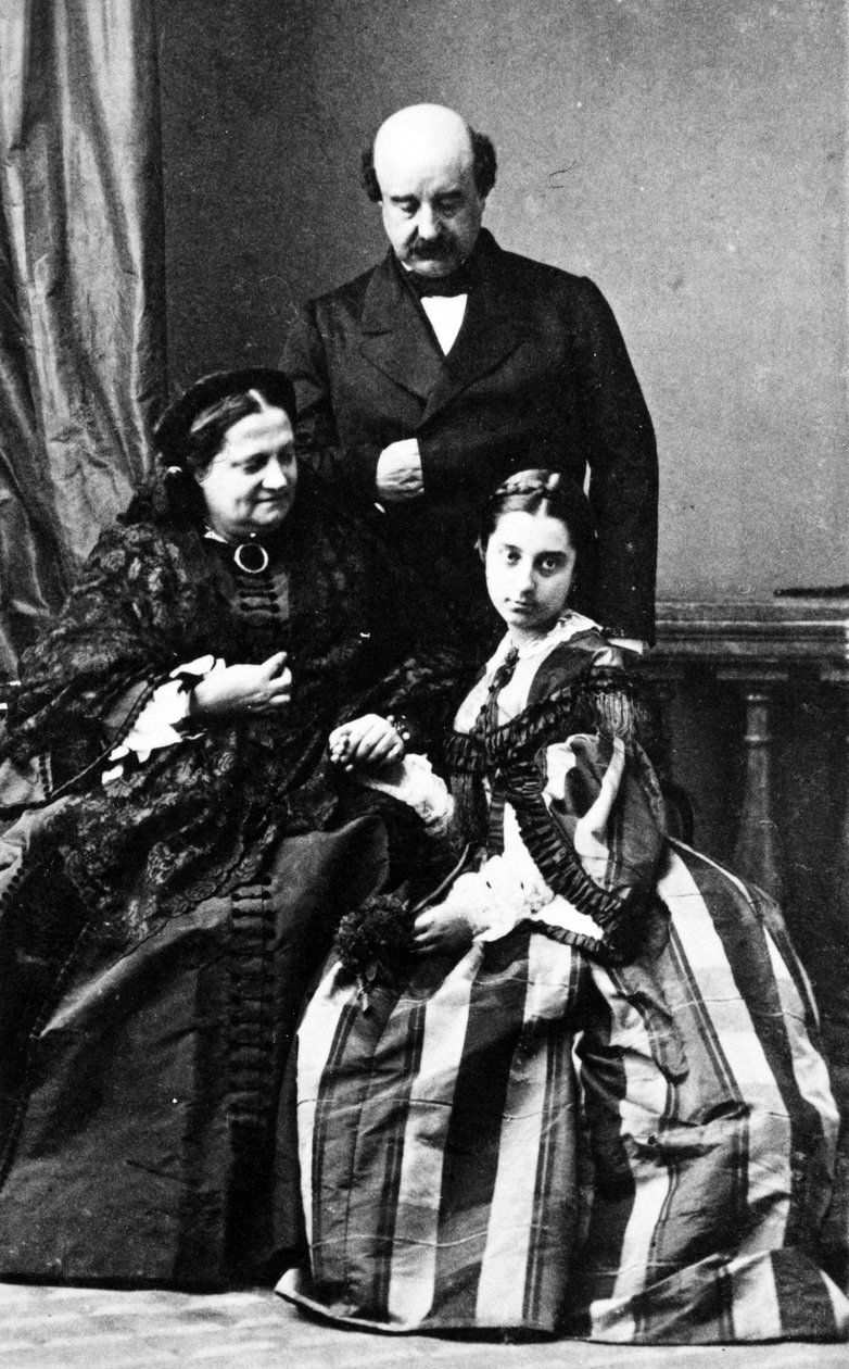 Maria Christina, Königin von Spanien mit ihrem Ehemann Agustin Fernando Muñoz und einer ihrer Töchter, ca. 1860 von European Photographer