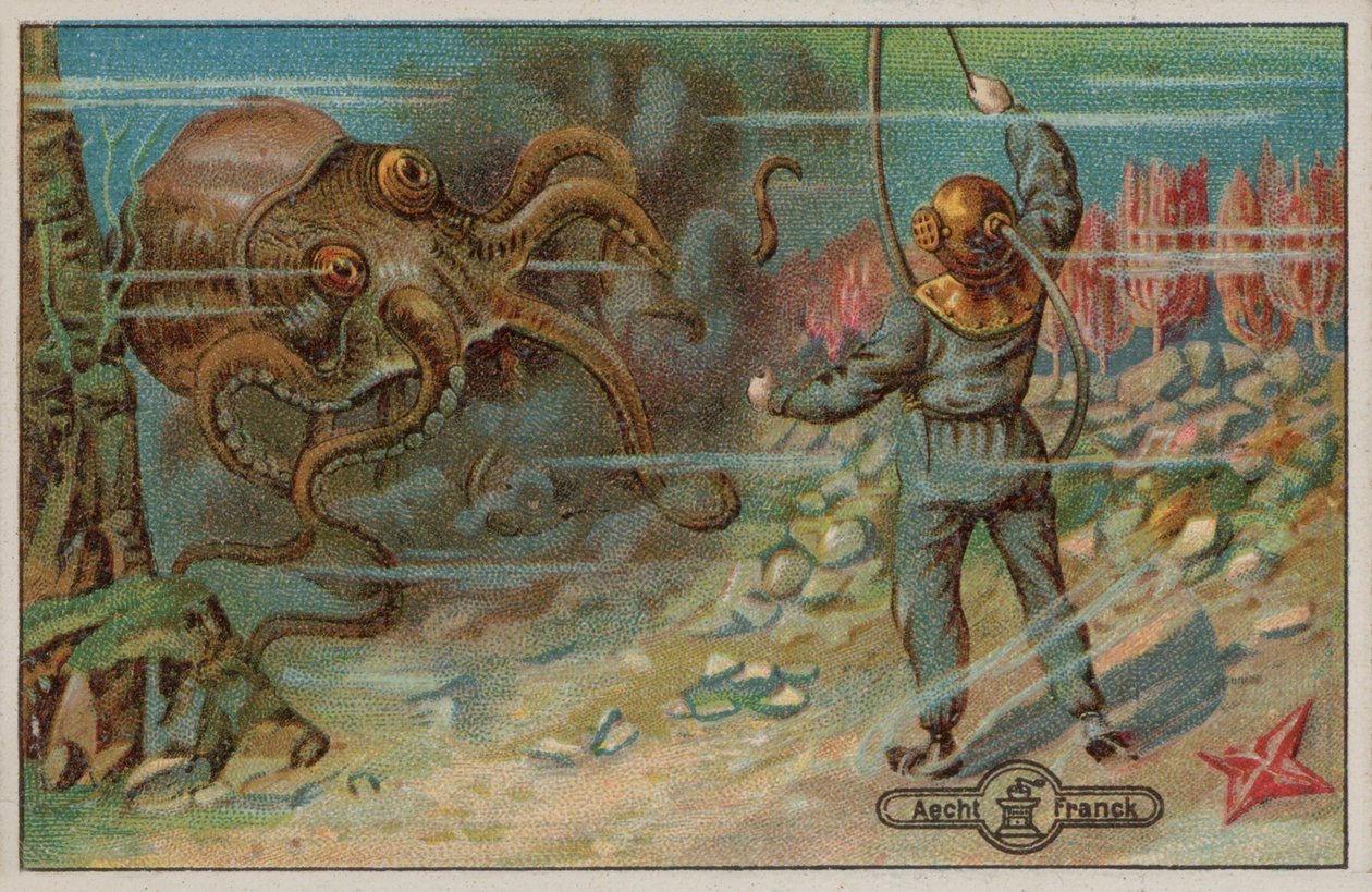 Ein Taucher von einem Oktopus bedroht von European School
