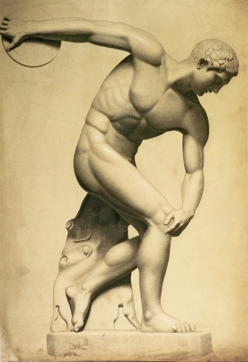 Diskuswerfer, Zeichnung einer klassischen Skulptur, ca. 1874 von Evelyn De Morgan