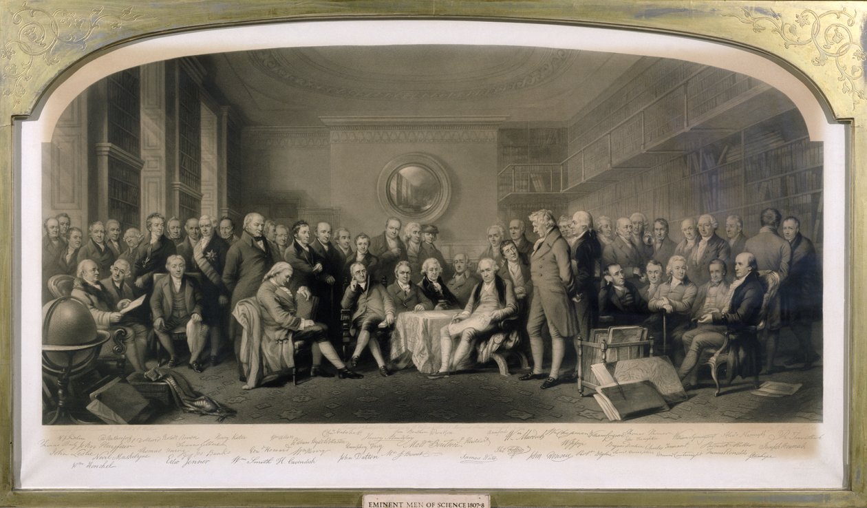 Berühmte Wissenschaftler, 1807-08, versammelt in der Bibliothek der Royal Institution, 4. Juni 1862 von F and Walker, William Skill