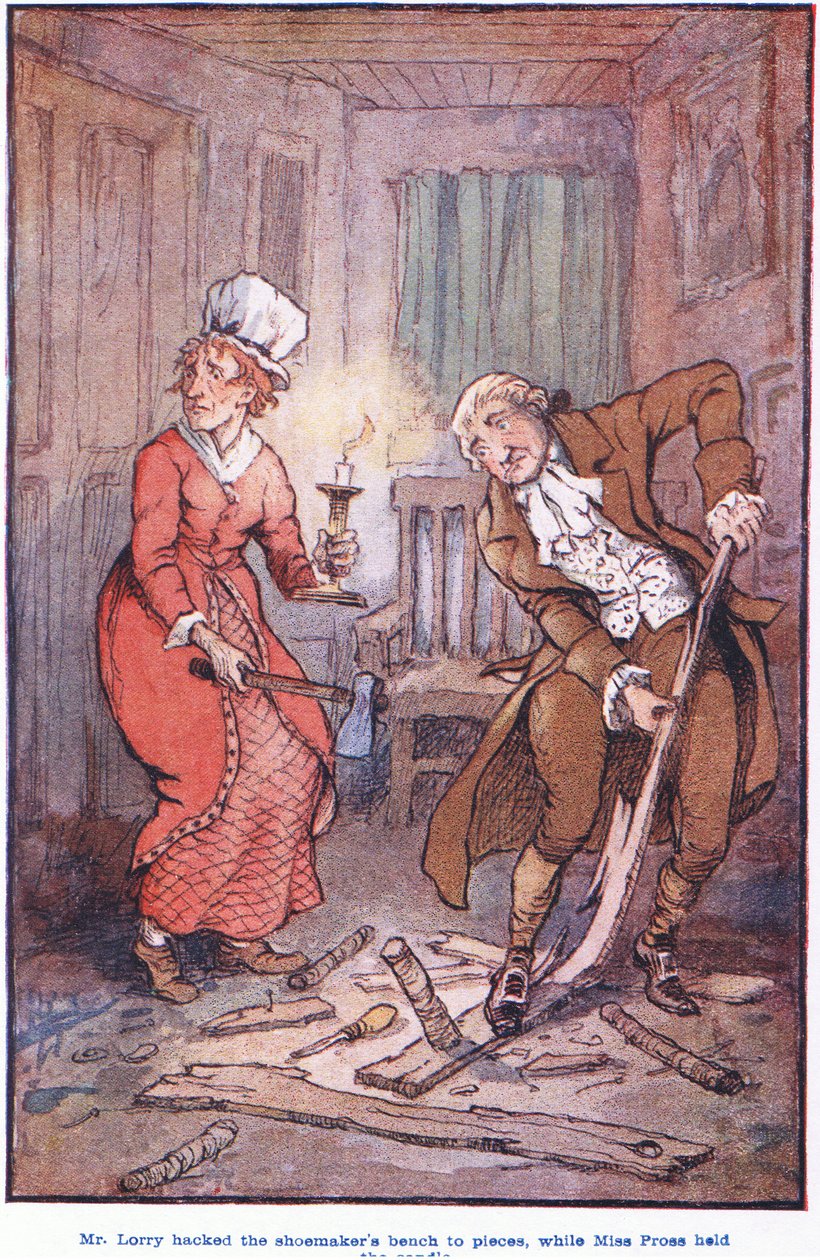 Mr. Larry hackte die Schuhmacherbank in Stücke, während Miss Pross die Kerze hielt von F. M. B. Blaikie