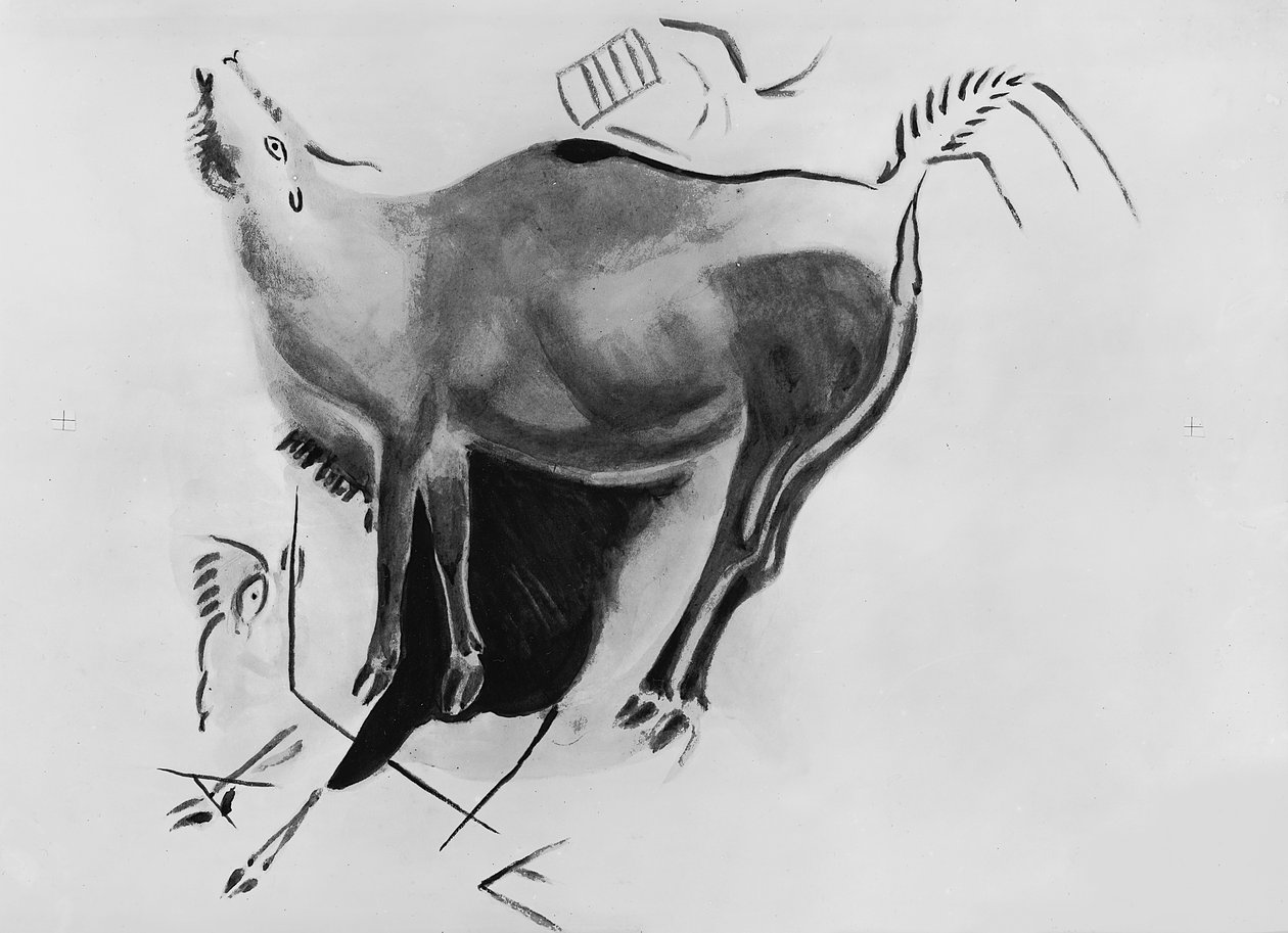 Kopie einer Felsmalerei in den Höhlen von Altamira, die einen röhrenden Hirsch darstellt von Fauconnet
