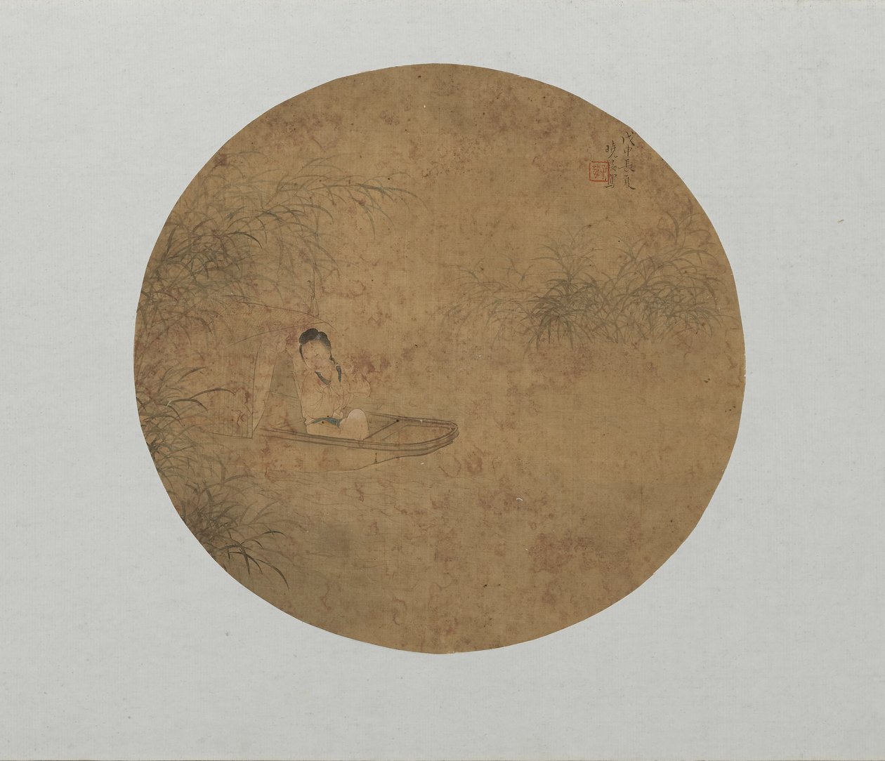Dame in einem Boot, die Flöte spielt von Fei Danxu