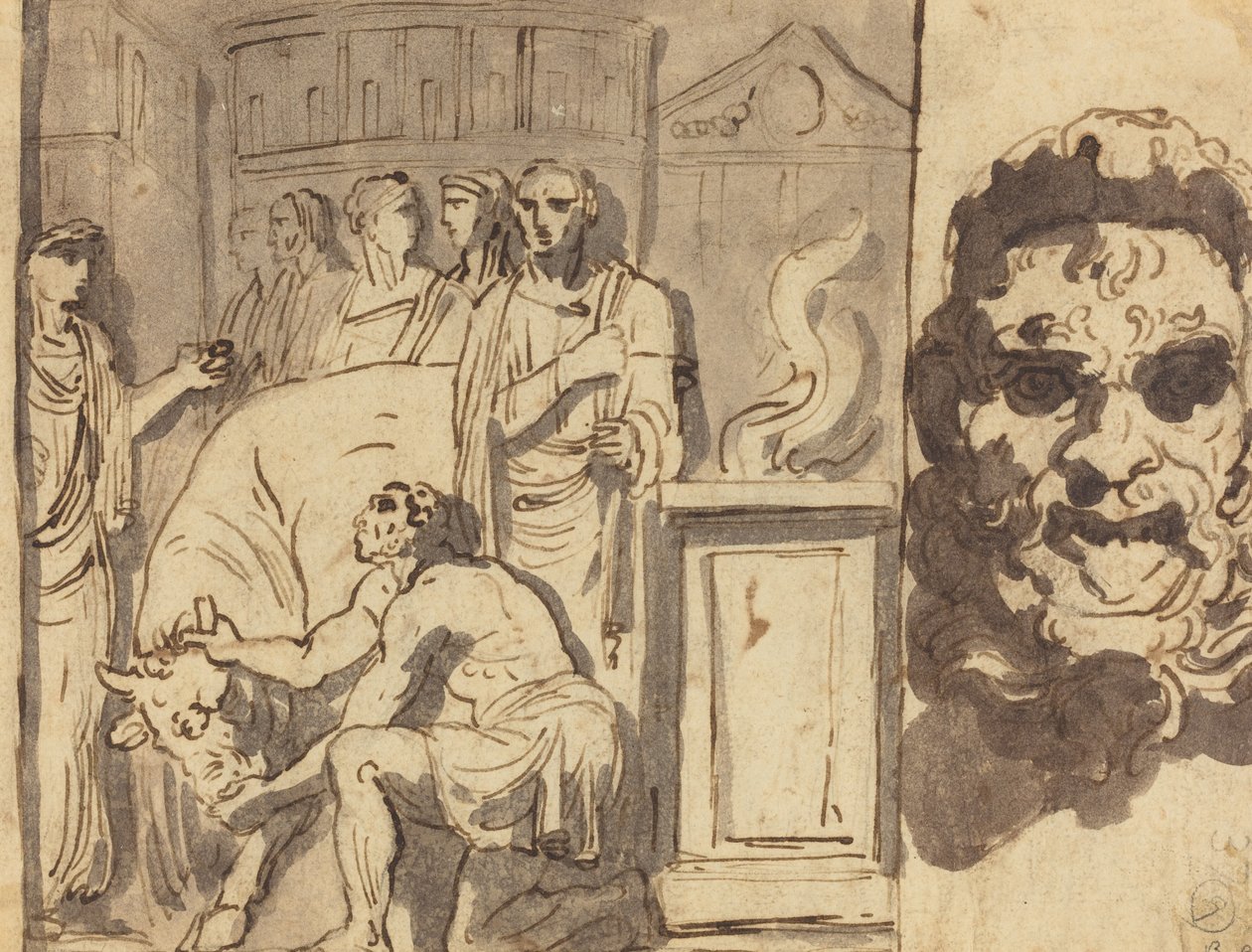 Antikes Opfer und Kopf eines Satyrs von Felice Giani