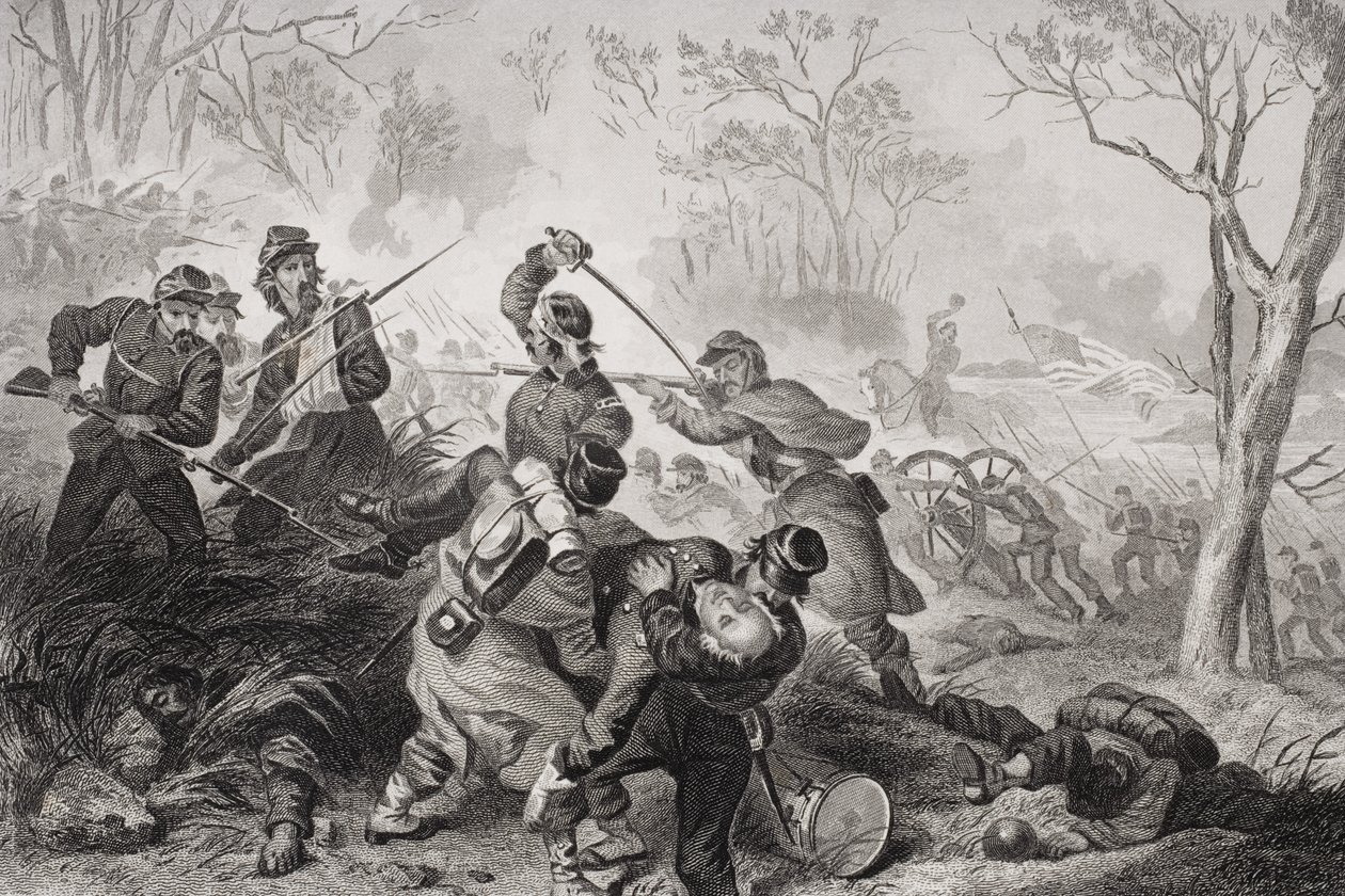 Tod von Oberst Edward D. Baker (1811-61) in der Schlacht von Balls Bluff, Virginia, 1861 von Felix Octavius Carr Darley