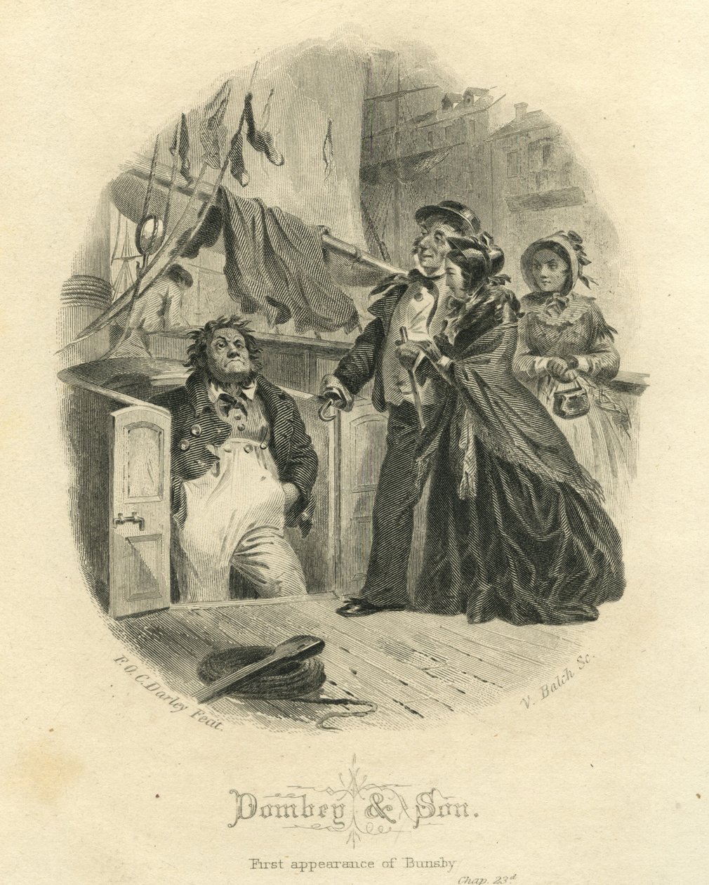 Dombey und Sohn: Erstes Erscheinen von Bunsby, graviert von Vistus Balch von Felix Octavius Carr Darley