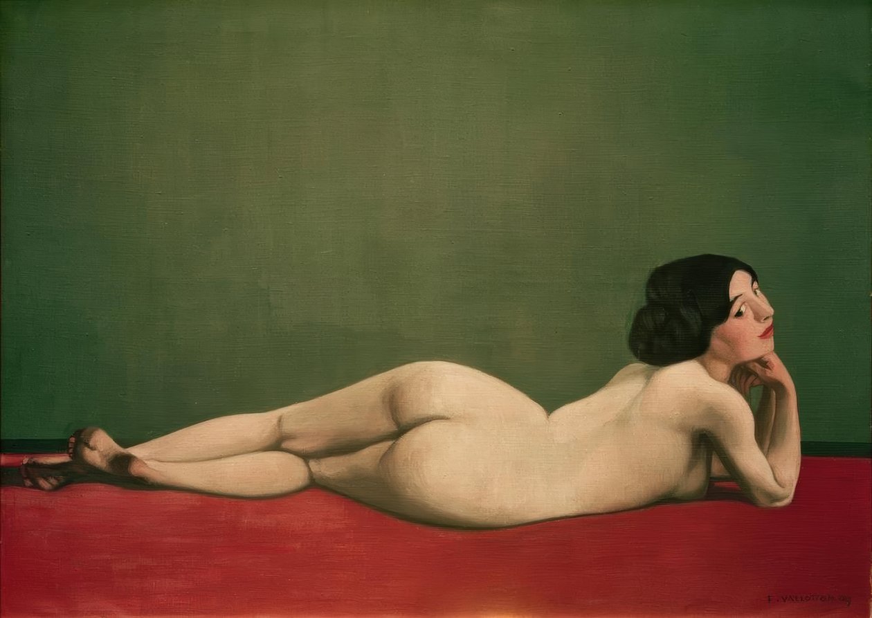 Liegender Akt auf rotem Teppich von Felix Edouard Vallotton