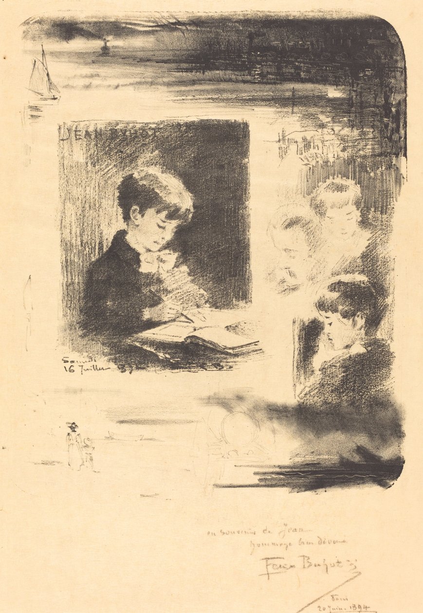 Enfant Dessinant Kind zeichnet, 1894 von Felix Hilaire Buhot
