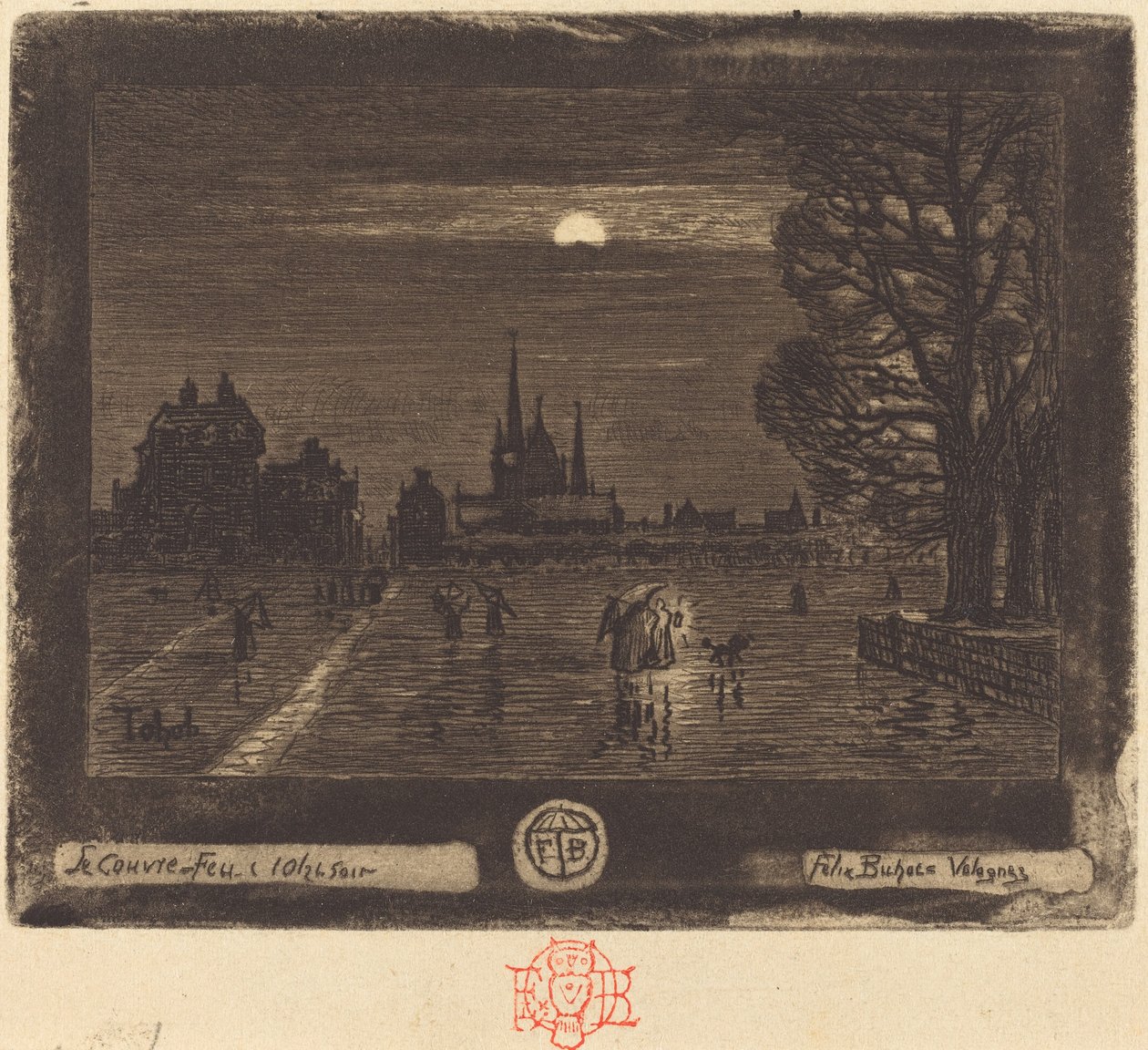 Le Couvre-Feu (Das Ausgangssperre) [recto] (1874-1875) von Felix Hilaire Buhot