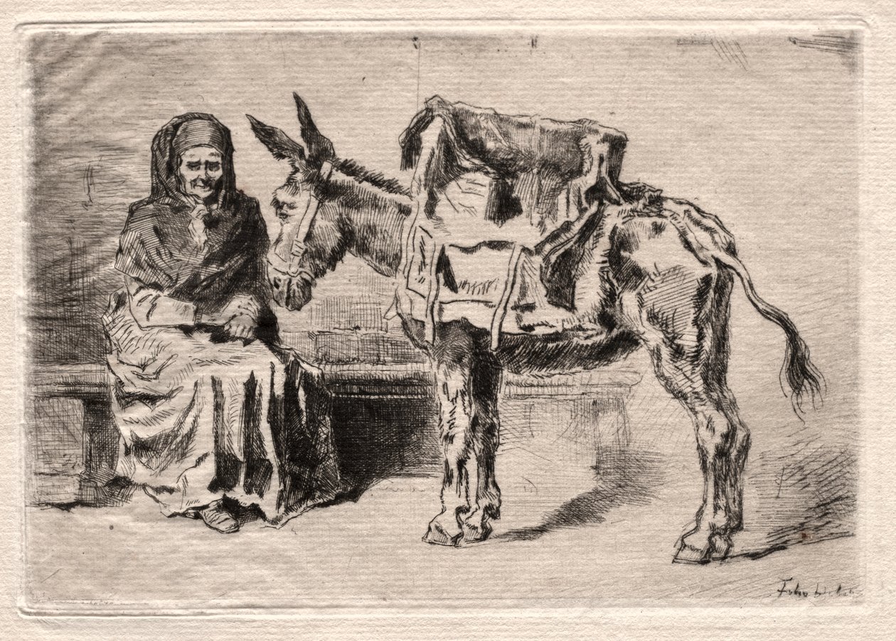 Sitzende Frau mit Maultier von Felix Hilaire Buhot