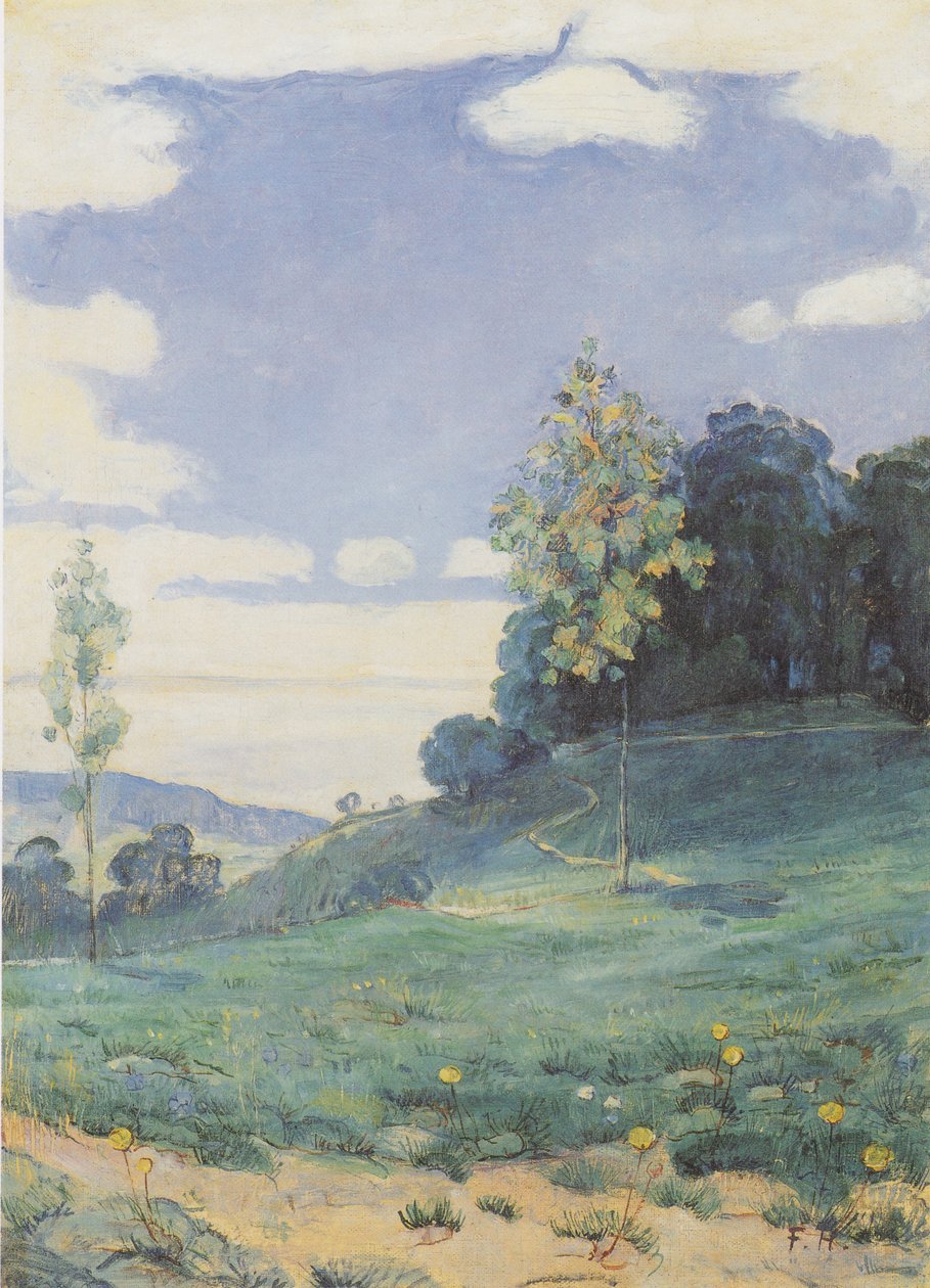 Landschaft mit zwei kleinen Bäumen von Ferdinand Hodler