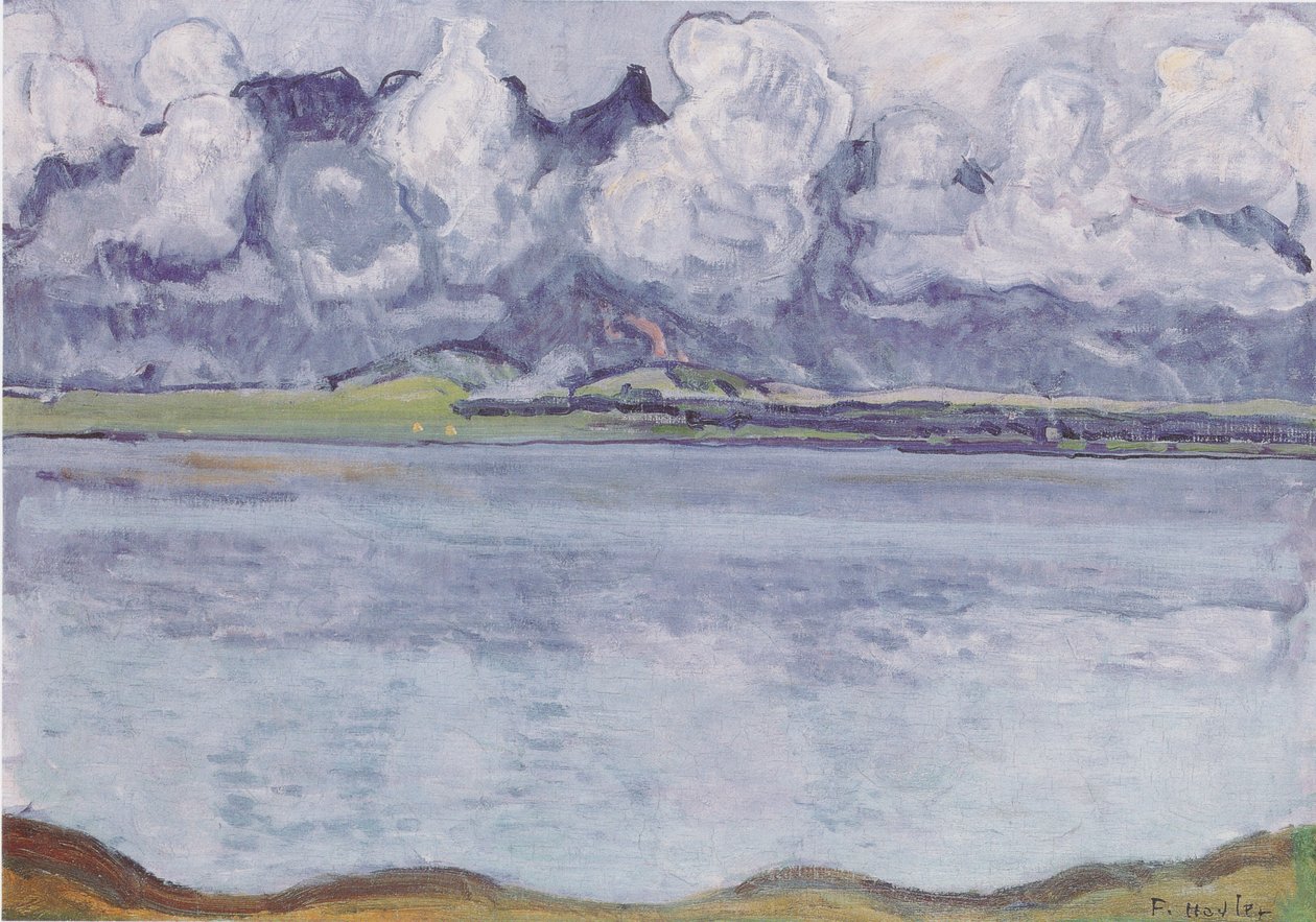 Thunersee mit Stockhornkette in Wolken von Ferdinand Hodler