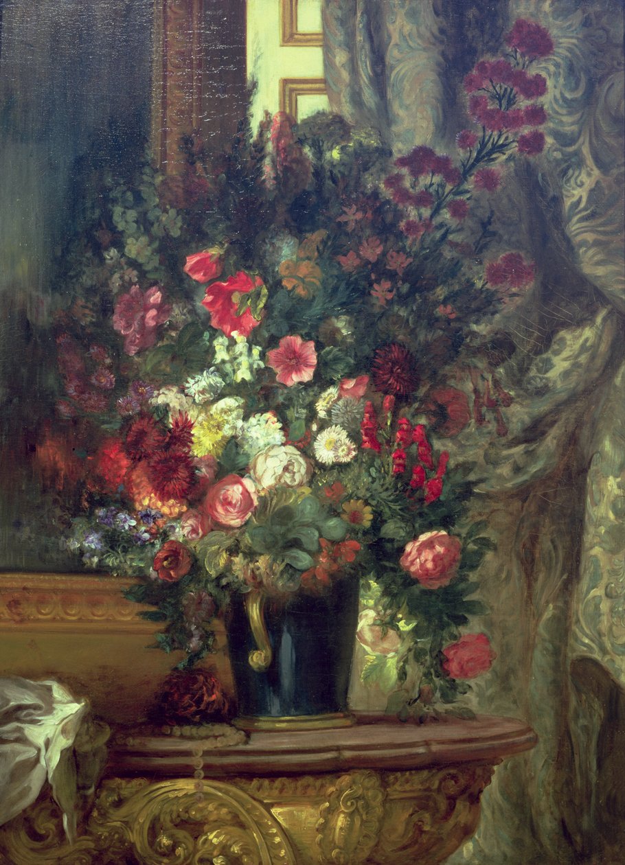 Vase mit Blumen auf einer Konsole von Ferdinand Victor Eugene Delacroix