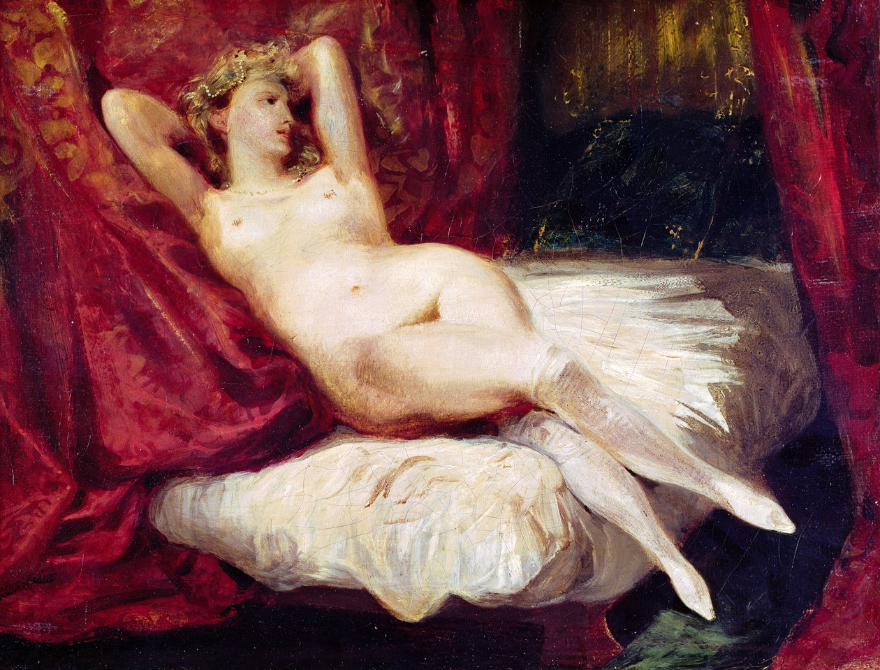 Frau mit weißen Strümpfen von Ferdinand Victor Eugene Delacroix