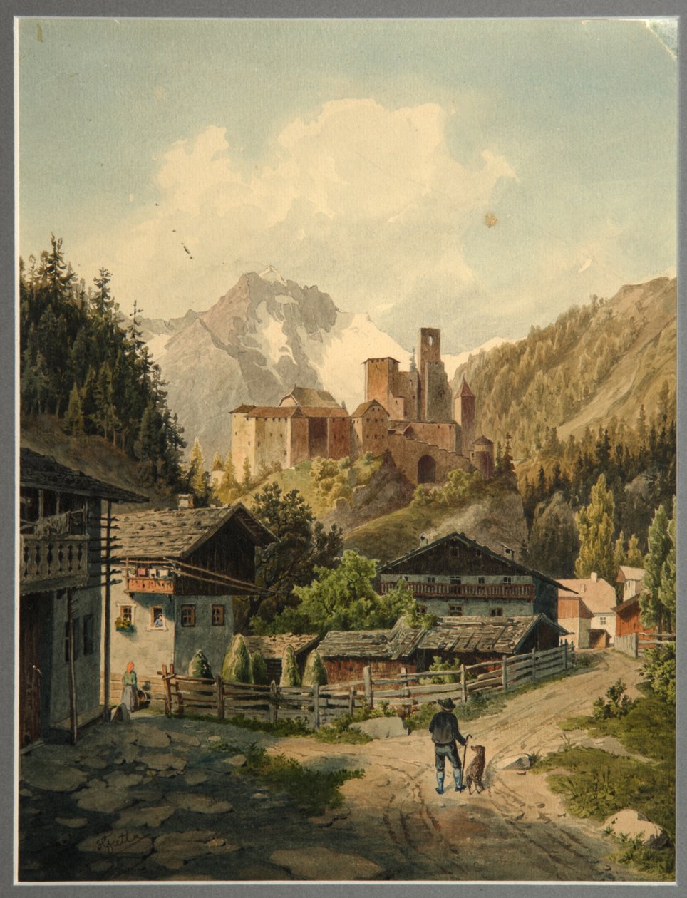Alpine Landschaft mit einer Burg von Ferdinand Gatt