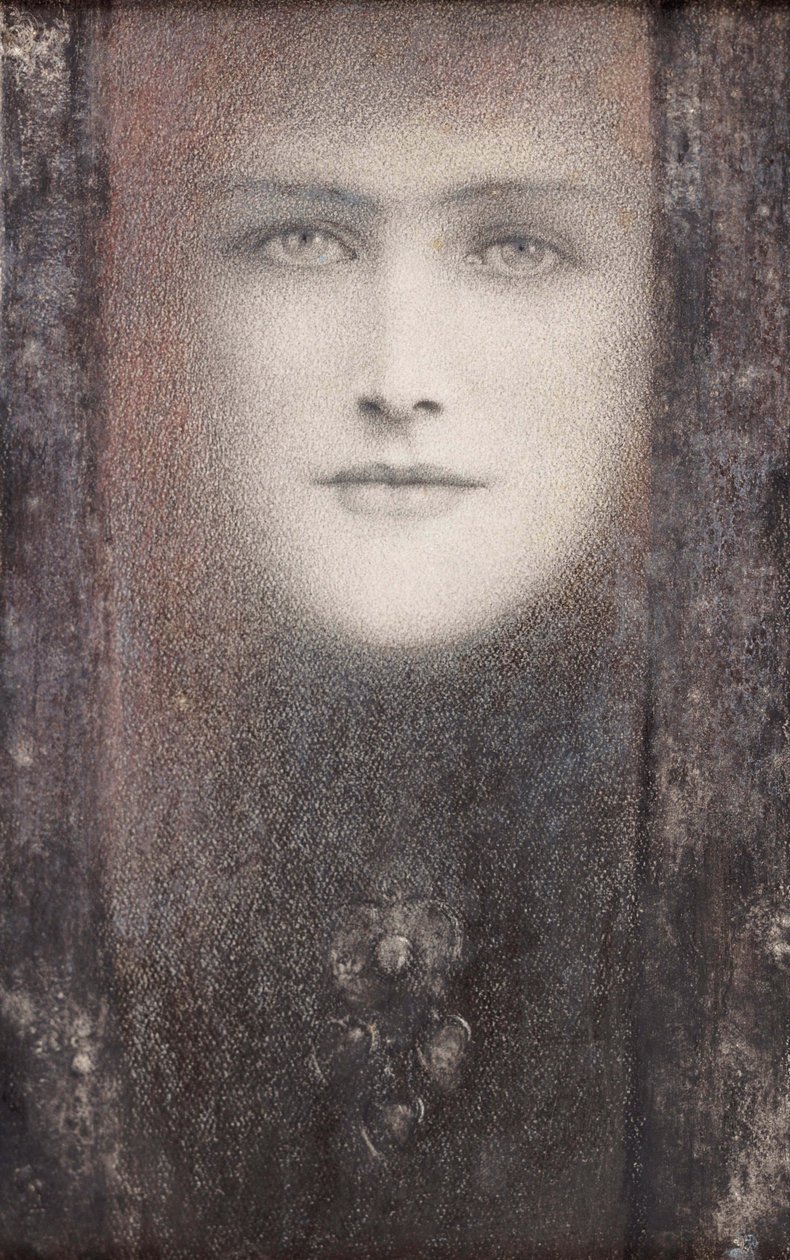 Die Maske am schwarzen Vorhang, 1892 von Fernand Khnopff
