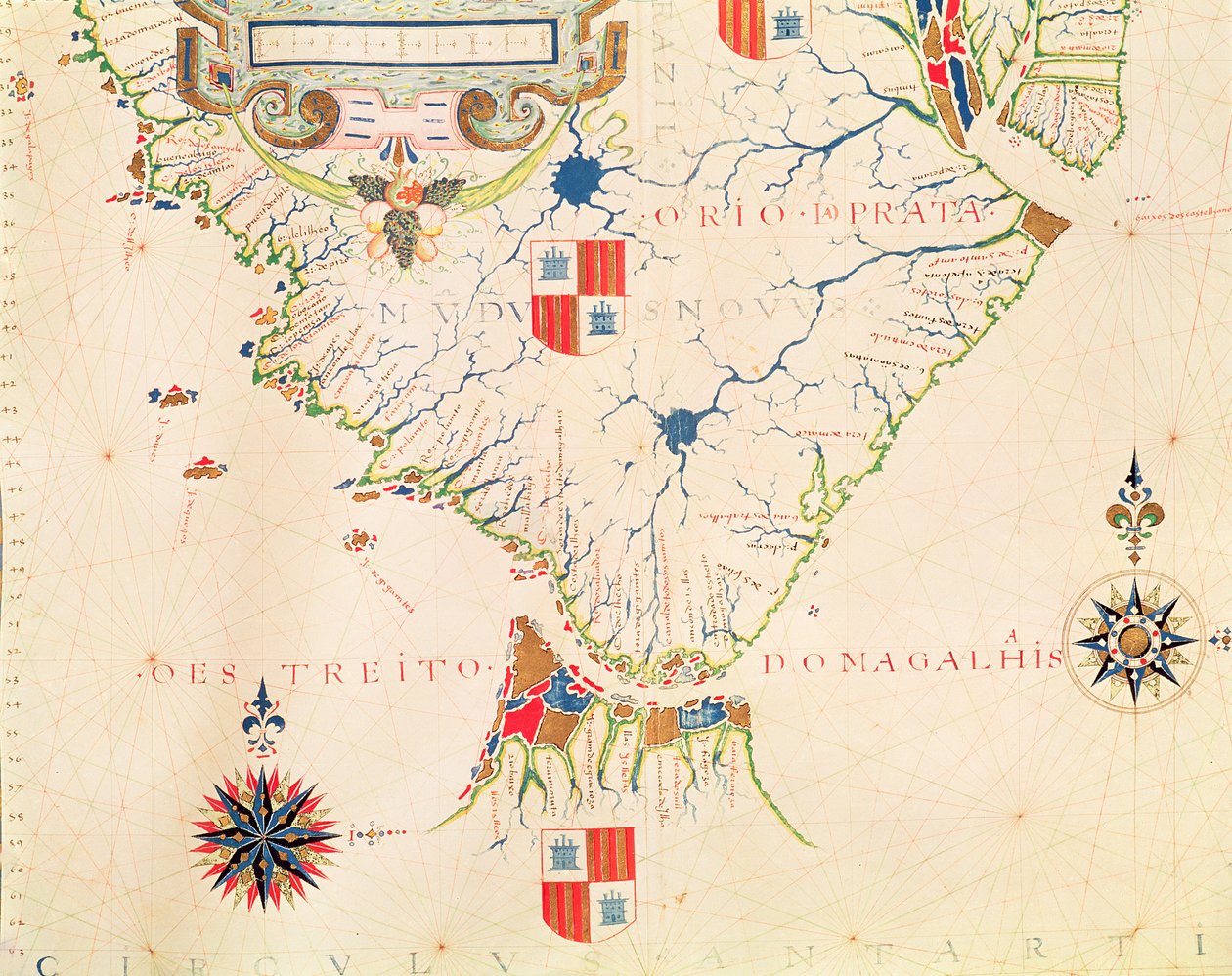 Fol.13 Karte von Südamerika und der Magellanstraße, aus einem Atlas, 1571 von Fernao Vaz Dourado