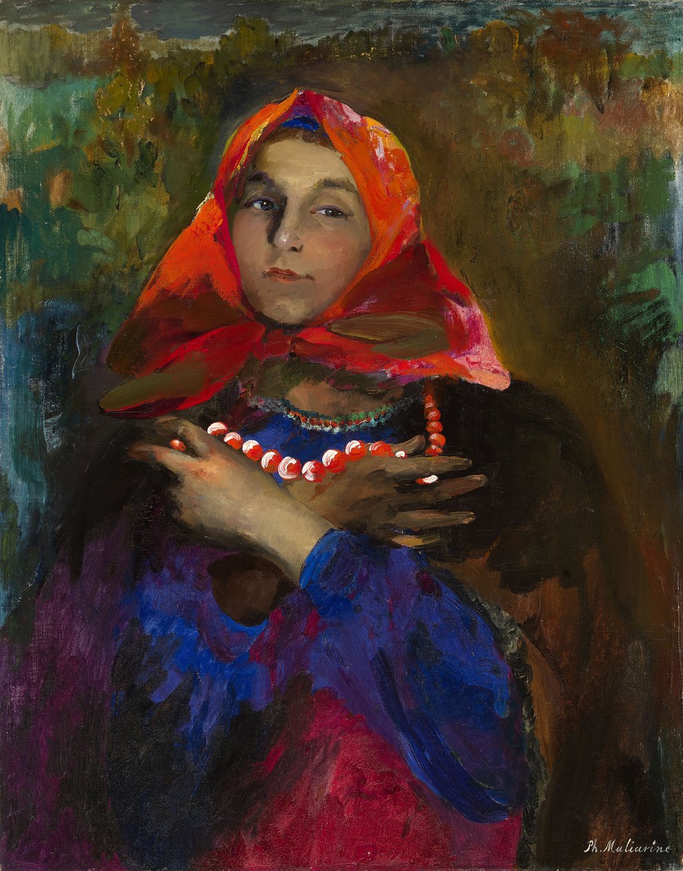 Russisches Mädchen mit rotem Kopftuch von Filipp Andreevic Maljavin