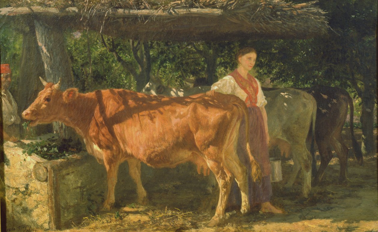 Drei Kühe beim Fressen, 1860 von Filippo Palizzi