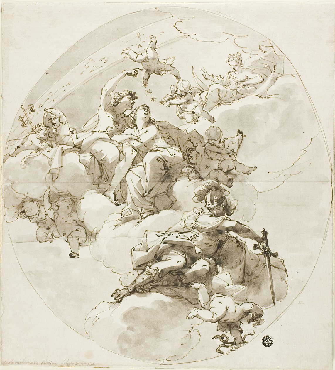 Decke mit Bacchus, Ariadne, Diana und Minerva von Filippo Pedrini