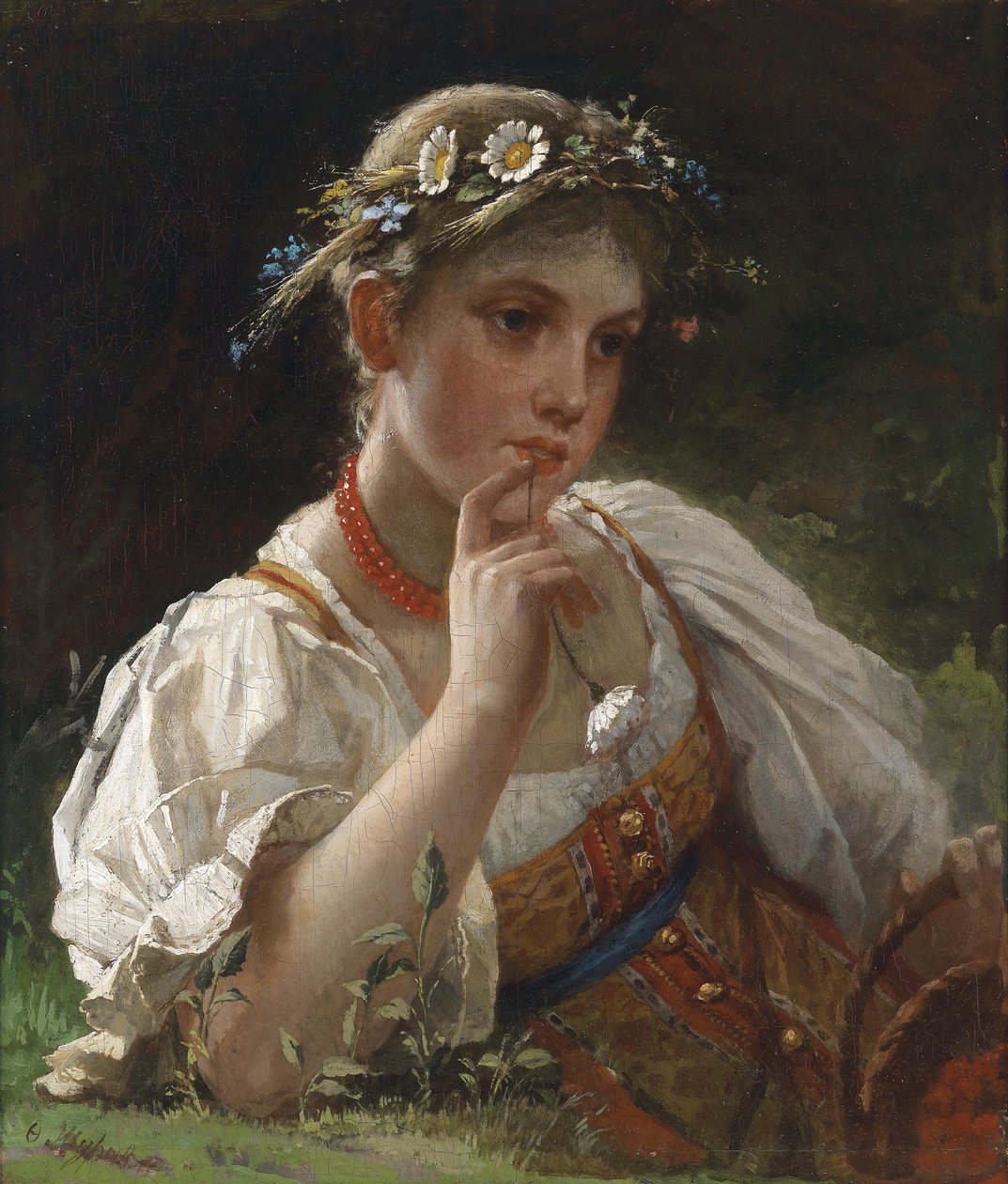 Mädchen in Tracht mit Blumenkranz von Firs Sergeevich Zhuravlev