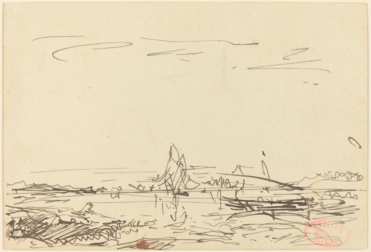 Eine Bucht mit einem Segelboot von Félix Ziem