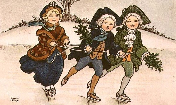 Zwei Kavaliere, viktorianische Karte von Florence Hardy