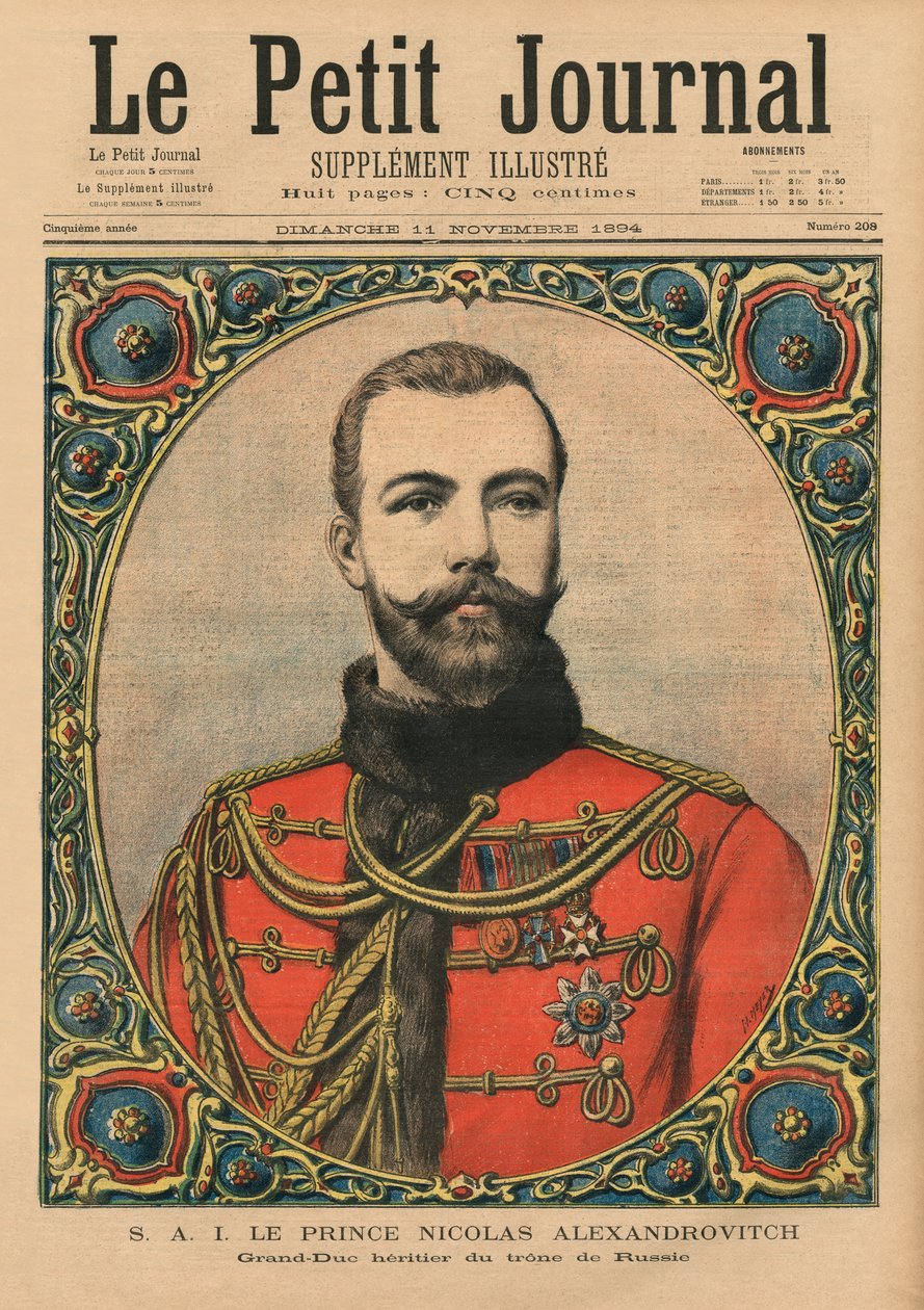 Seine Kaiserliche Hoheit Prinz Nikolaus Alexandrowitsch, zukünftiger Kaiser und Zar Nikolaus II., Titelbildillustration von 