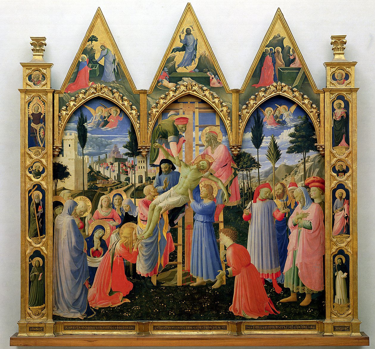 Santa Trinita Altarbild, Rahmen und Giebel von Lorenzo Monaco (Piero di Giovanni) (um 1370-1425) fertiggestellt um 1434 von Fra Angelico