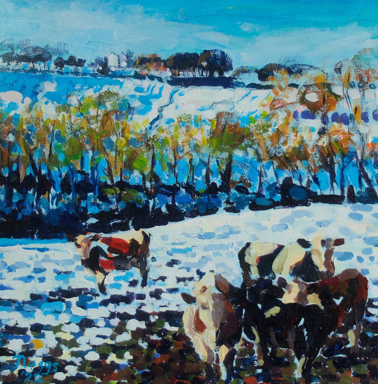 Kühe im Schnee, 2024 von Frances Naggs