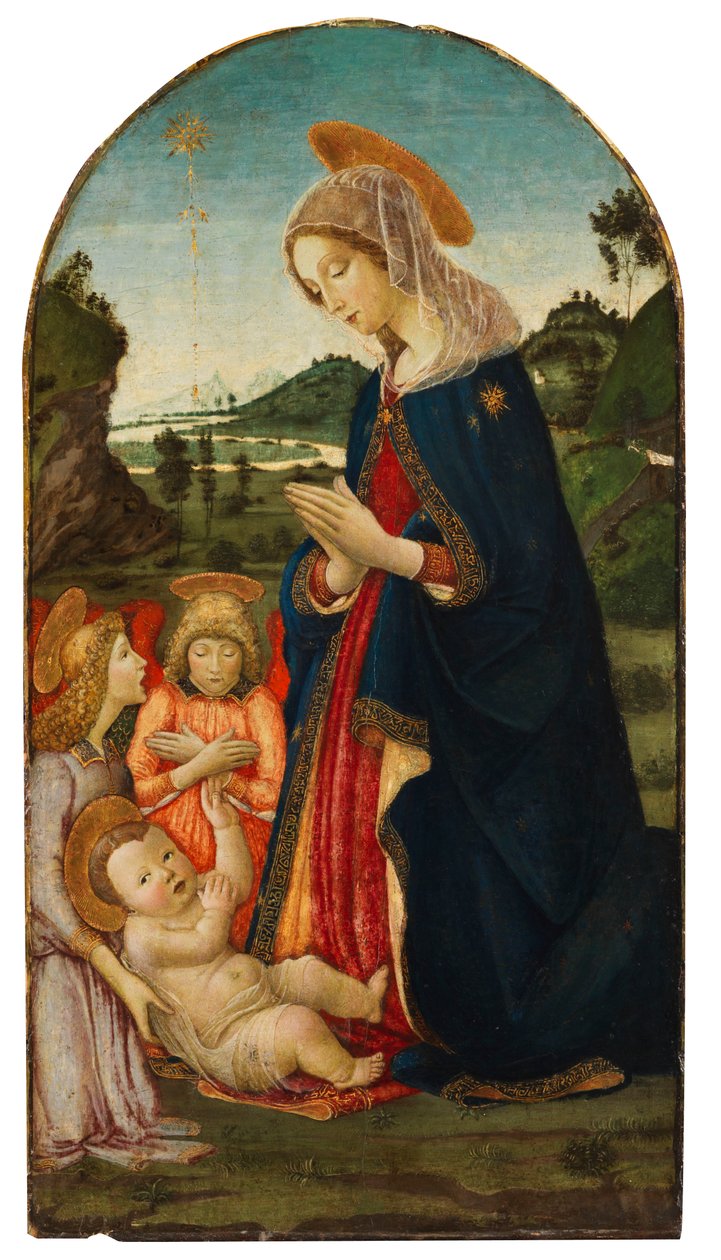 Anbetung Christi mit zwei Engeln von Francesco Botticini
