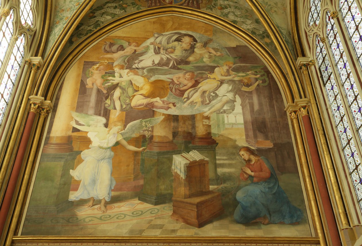 Die Westwand der Rayonnant-Kapelle der Abtei mit der Verkündigung, 16.-19. Jahrhundert von Francesco Primaticcio