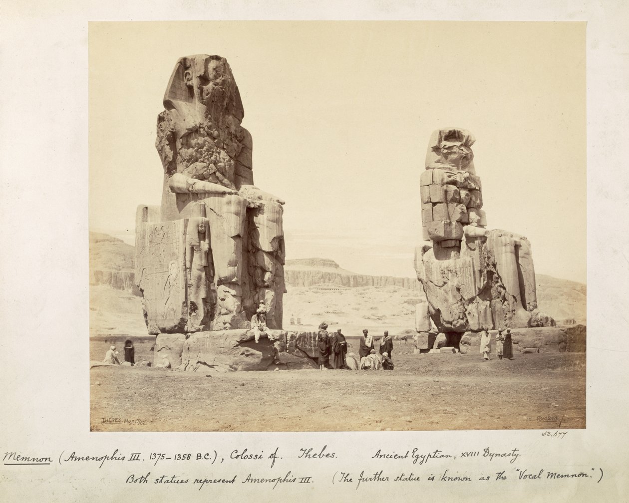 Die Kolosse von Memnon, Statuen von Amenhotep III, XVIII. Dynastie, ca. 1375-1358 v. Chr., Theben, 1862 von Francis Bedford