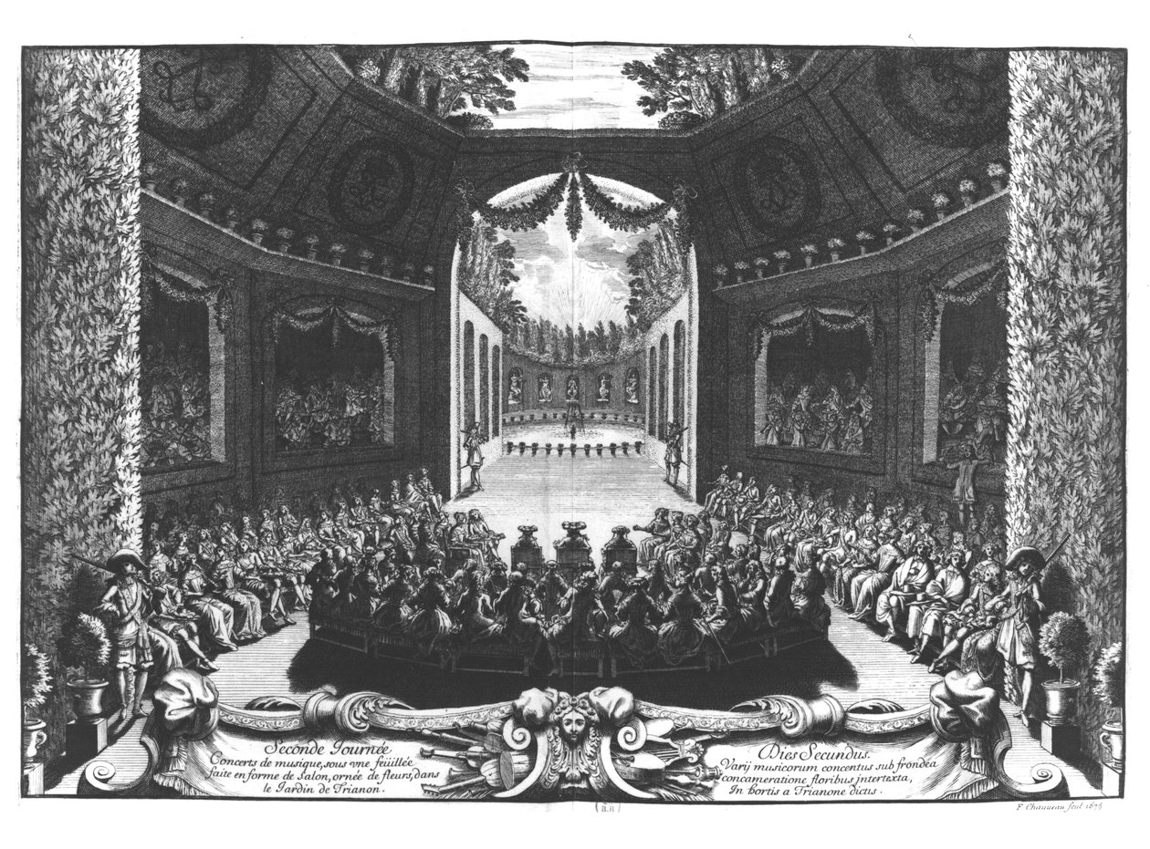 Konzert im Garten von Trianon, 2. Tag der Feierlichkeiten in Versailles, 14. Juli 1668, 1675 von Francois Chauveau