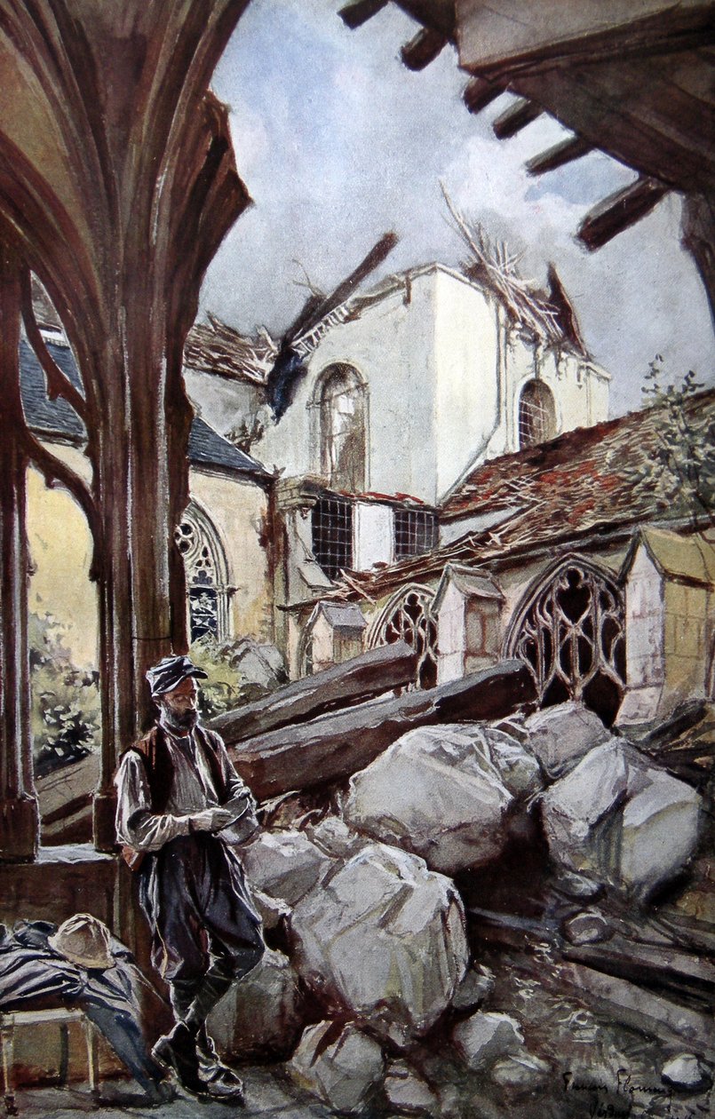 Kathedrale von Verdun nach einem deutschen Bombenangriff, 1914 von Francois Flameng