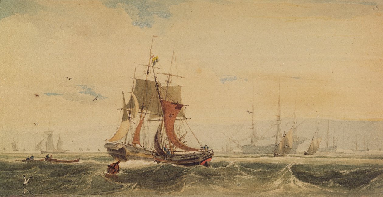 Schiffe auf der Medway, Kent von Francois Louis Thomas Francia
