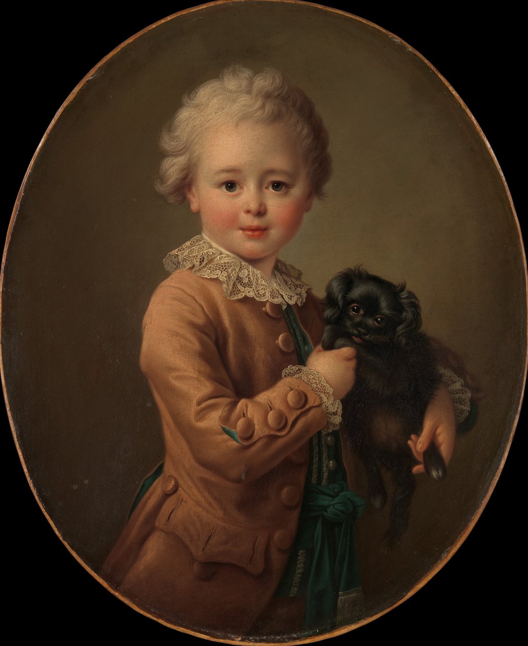 Junge mit einem schwarzen Spaniel von Francois Hubert Drouais