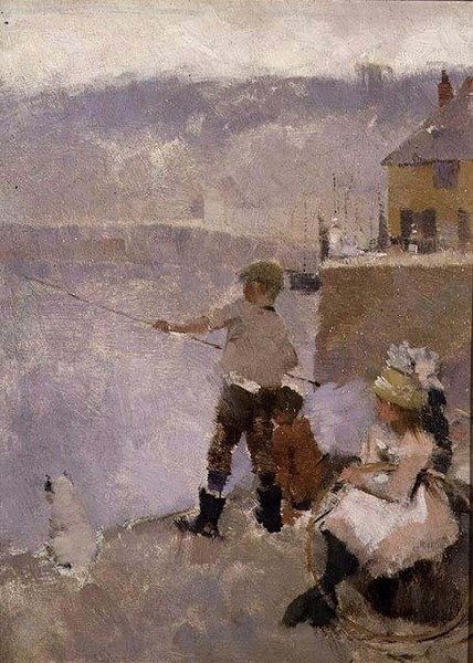 Angeln am Kai von Frank Bramley