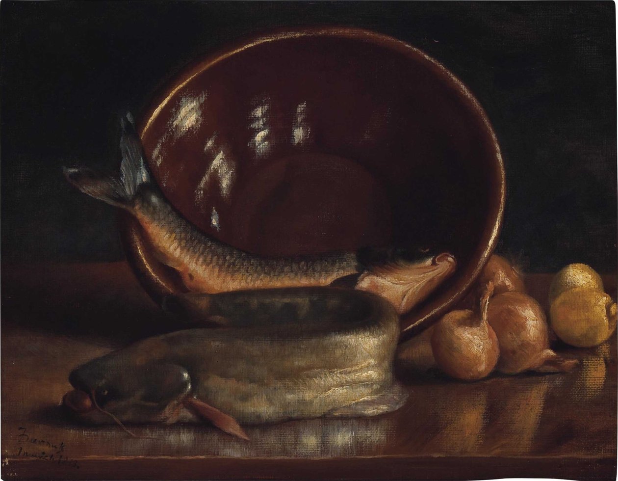 Stillleben mit Fisch von Frank Duveneck
