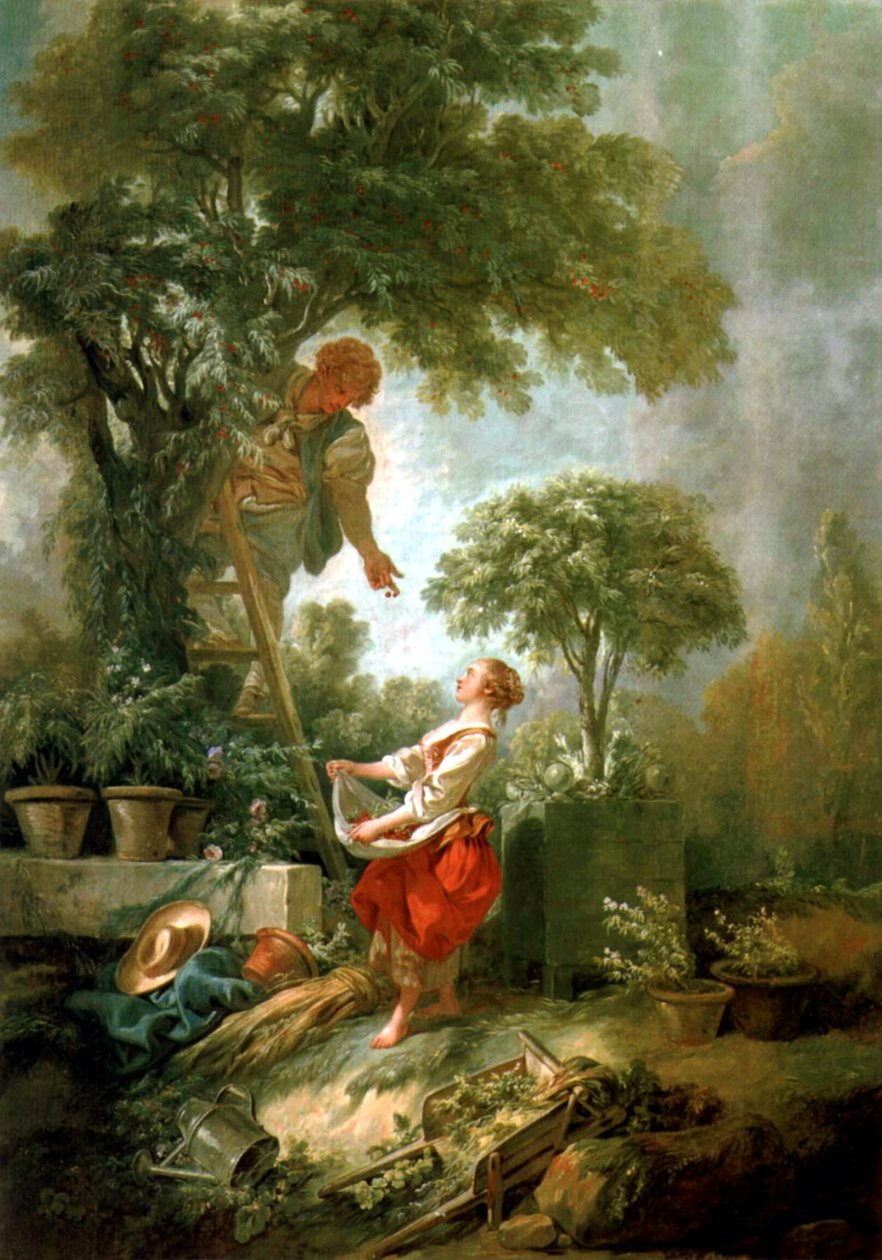 Landschaft mit Kirschpflückerin von François Boucher