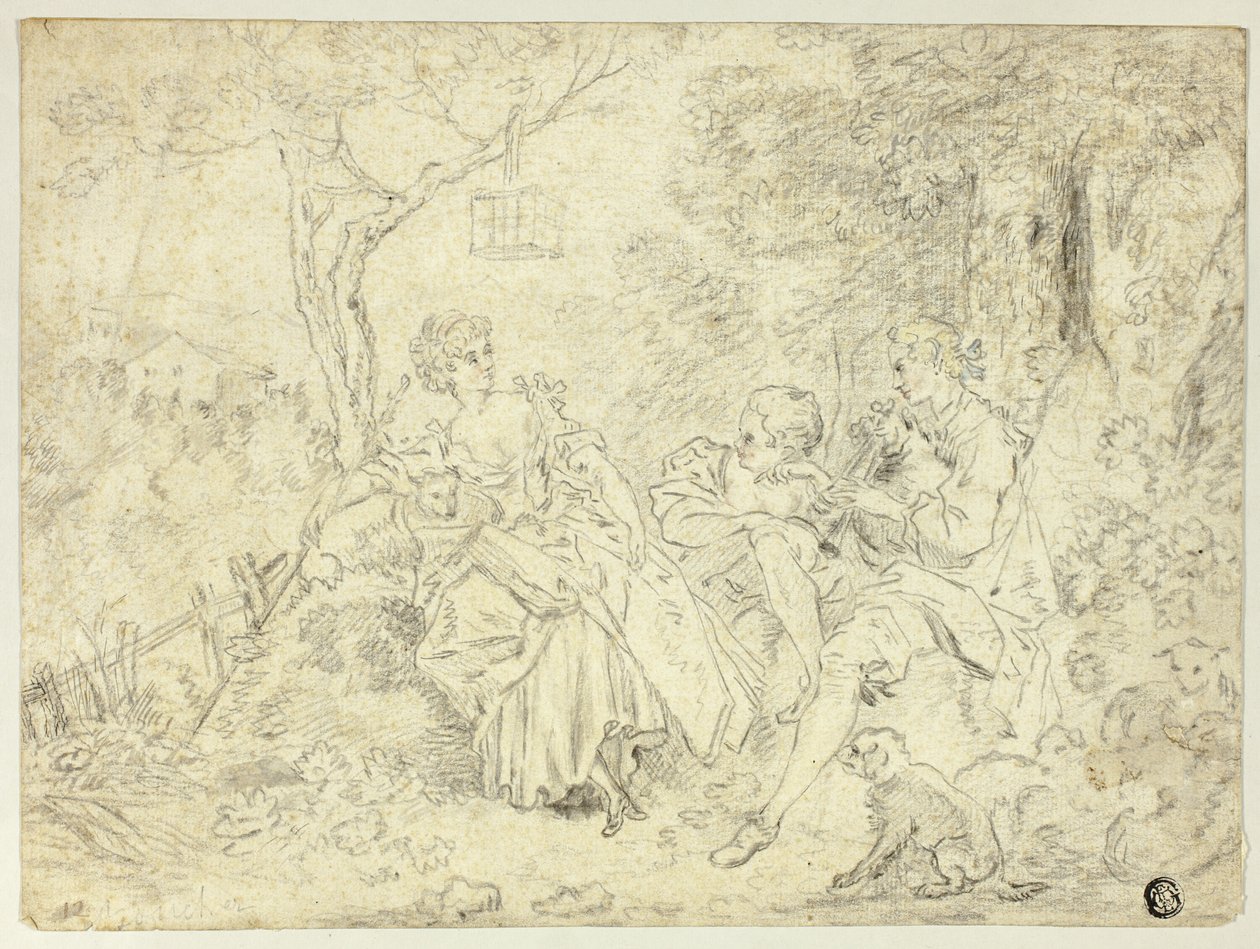 Hirtinnen und junger Mann, der Dudelsack spielt von François Boucher