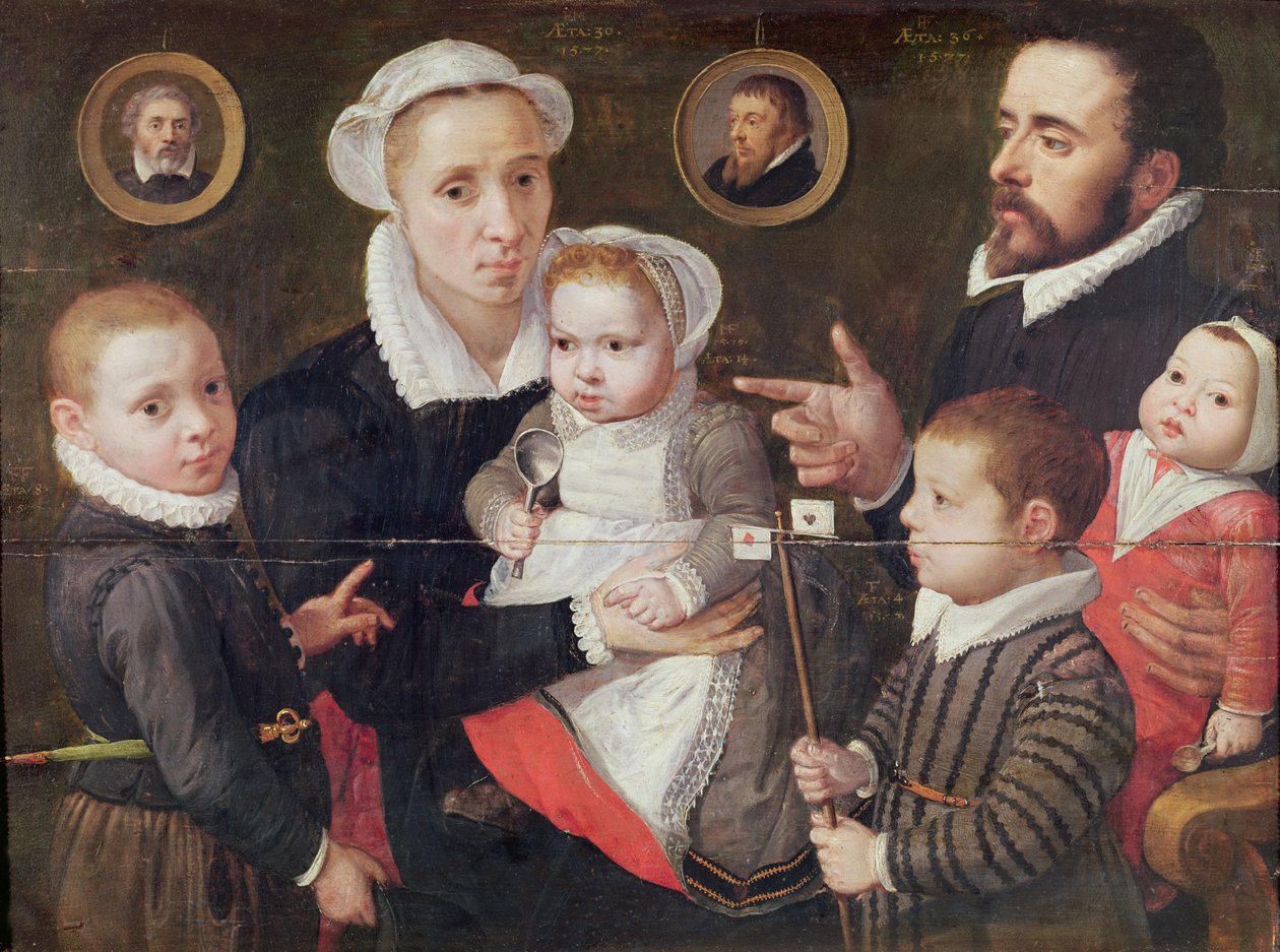 Porträt einer Familie: Eltern mit ihren Kindern und Vorfahren, 1577 von Frans Menton d
